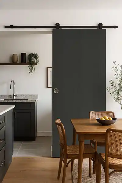 Seulement Aujourd'hui Porte Coulissante Effet Chêne Anthracite Grey Oak H204 x L93 cm, Rail Roulettes, Coquilles GD MENUISERIES