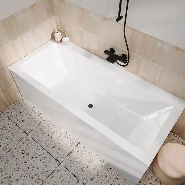 Nouvelle Collection Baignoire rectangulaire duo 180x80x54cm - 100% acrylique blanc brillant - Lignes droites ALLIBERT