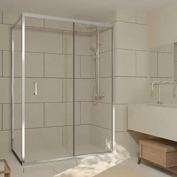 Affaire À Saisir Porte de Douche Coulissante et Retour 140x80x200cm - Profilés Chrome - Verre trempé 6mm AURLANE