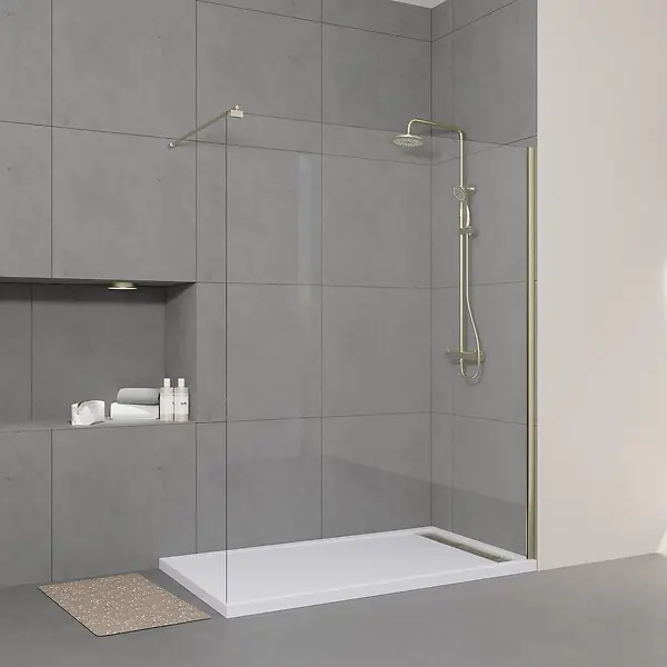 Paroi de Douche 160x200cm Verre Transparent - Barre de Fixation Extensible et Profil Or Brossé AURLANE Promotion