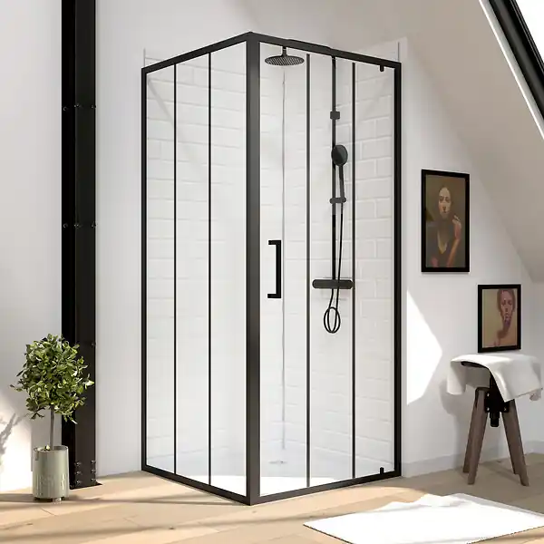 Porte de douche serigraphiee - 90x200cm + Paroi retour - 90x200 cm - PORTE PIVOTANTE AURLANE Produit De Marque