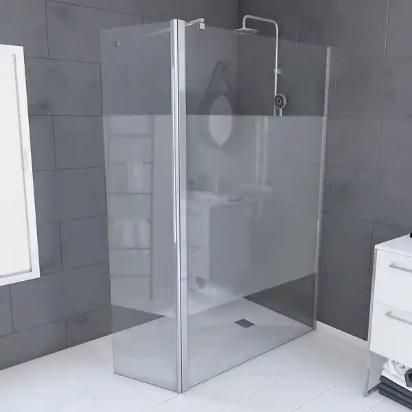 Offre Spéciale Paroi de Douche et Volet Pivotant 120+40x200 cm - Bande Dépolie - Barre de Fixation Chrome AURLANE