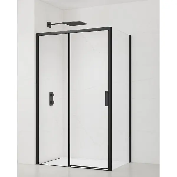 Swiss Aqua Technologies TEX BB ensemble porte coulissante/paroi 100x80cm anticalcaire avec profilés noir mat (SIKOTEXDBB100S80C) Commander Maintenant