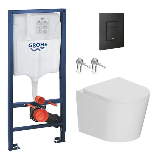 Expédié Aujourd'hui Pack WC bâti-support Rapid SL + WC suspendu sans bride Ceramia + plaque noire mat (RSLCETORKF0) GROHE