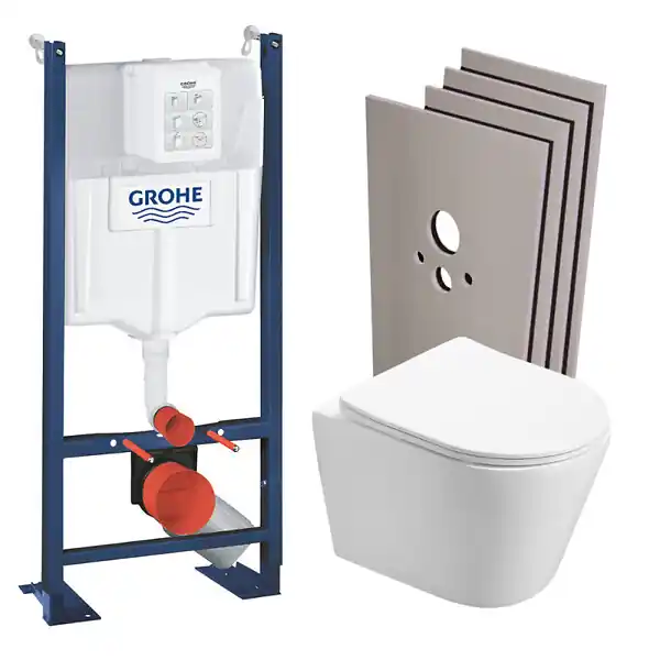Grohe Pack WC Bâti autoportant + WC Swiss Aqua Technologies Infinitio sans bride + Plaque + Set habillage (ProjectInfinitio-2-sabo) Meilleur Prix