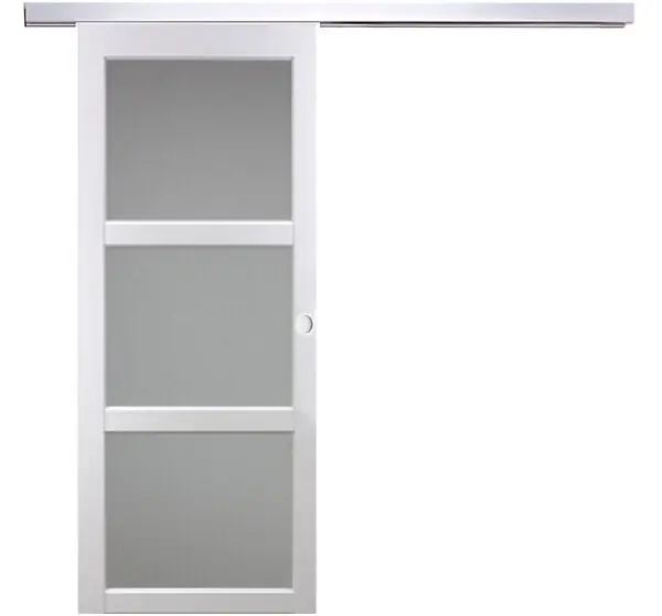 Meilleure Vente Porte Coulissante Kenya Blanc Vitrée H204 X L93 cm, Rail Alu, Coquilles Blanc GD MENUISERIES