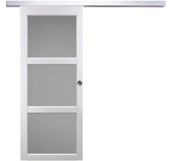 Must-Have Porte Coulissante Kenya blanc Vitrée H204 x L93 cm, Rail Alu, coquilles GD MENUISERIES