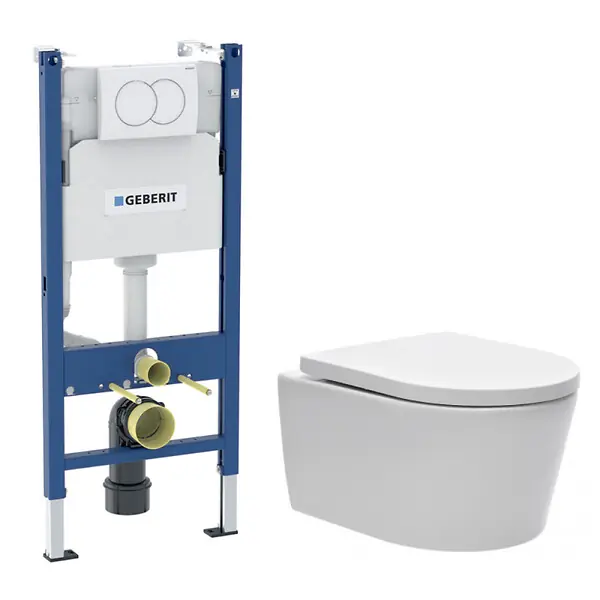 Duofix Pack WC bâti 112 cm + WC suspendu sans bride avec abattant SoftClose Swiss Aqua Technologies + plaque (GEBSTBRWR01MAN-FR) GEBERIT Bon Plan
