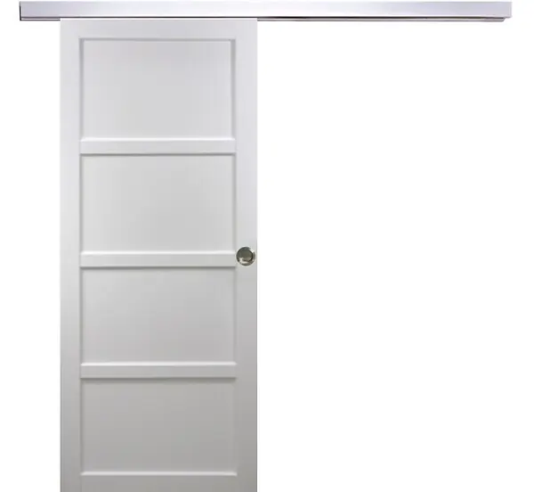 Porte Coulissante Tamera blanc 4 panneaux H204 x L83 cm, Rail Alu, Coquilles GD MENUISERIES Vente Directe