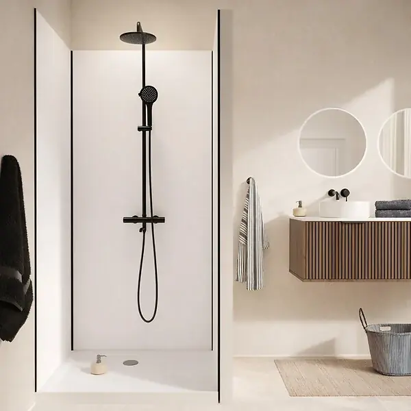 Expédié Aujourd'hui Pack de 3 Panneaux Muraux Aluminium Blanc 80+120+80x210 cm avec Profilés Noirs - WALL‘IT AURLANE