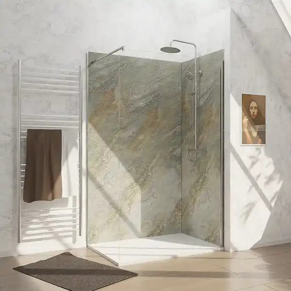Pack de 2 Panneaux Muraux Pierre Wood Stone 90+120x210 cm avec Profilés ANODISE BRILLANT - STONE‘IT AURLANE Seulement Aujourd'hui