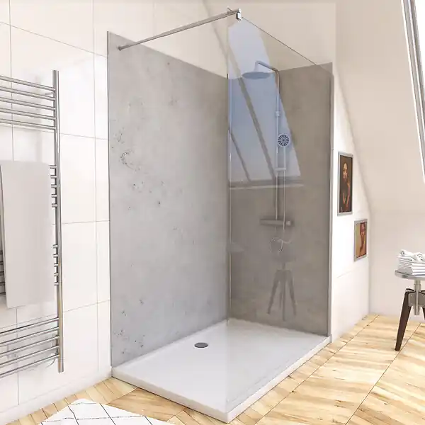 Expédition Rapide Pack de 2 Panneaux Muraux Pierre Light Grey 90+120x210 cm avec Profilés ANODISE BRILLANT - STONE‘IT AURLANE