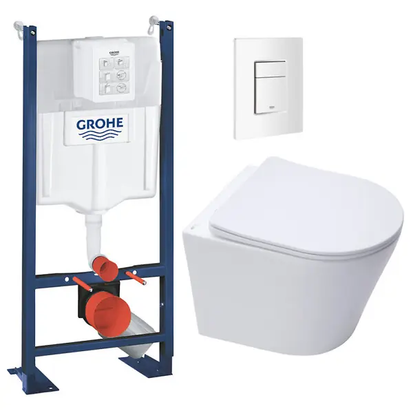 Pack WC Bâti autoportant + WC sans bride SAT + Abattant frein de chute + Plaque Blanc Alpin SWISS AQUA TECHNOLOGIES Marque
