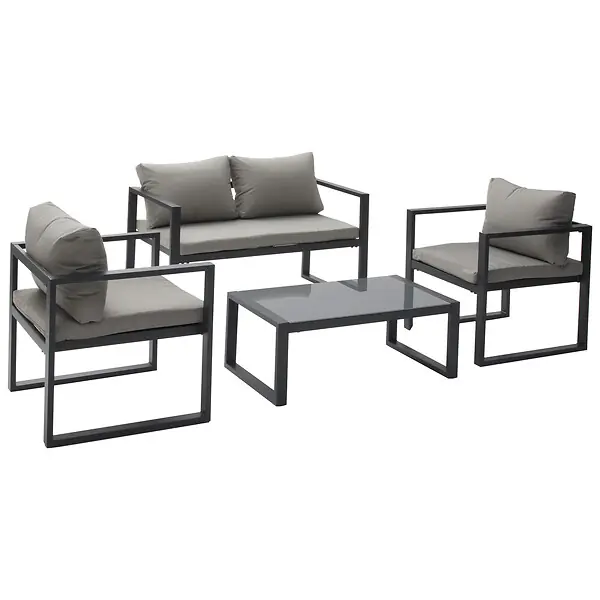 Salon de jardin IBIZA en tissu gris 4 places - aluminium anthracite HAPPY GARDEN Prix Promo