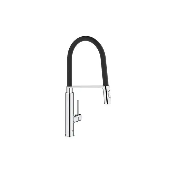 Grohe Concetto Mitigeur cuisine semi-pro avec flexible hygiénique noir et douchette 2 jets, Chrome (G-31491000) Satisfait Ou Remboursé