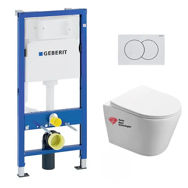 Jusqu'à Épuisement Des Stocks Pack WC Bâti-support + WC Swiss Aqua Technologies Infinitio sans bride + Plaque Blanc alpin (InfinitioGeb1) GEBERIT
