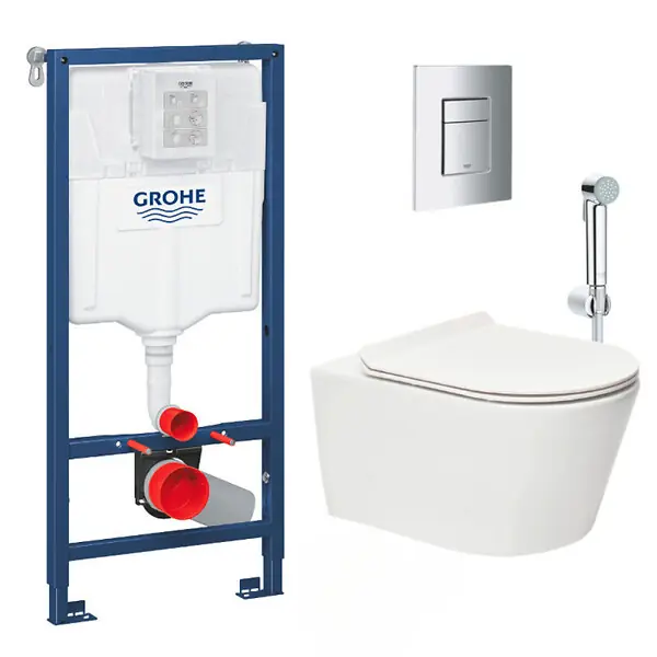 Achetez Aujourd'hui Pack WC Bâti-support Rapid SL + WC sans bride Brevis + Abattant softclose + Douchette bidet + Plaque chrome GROHE
