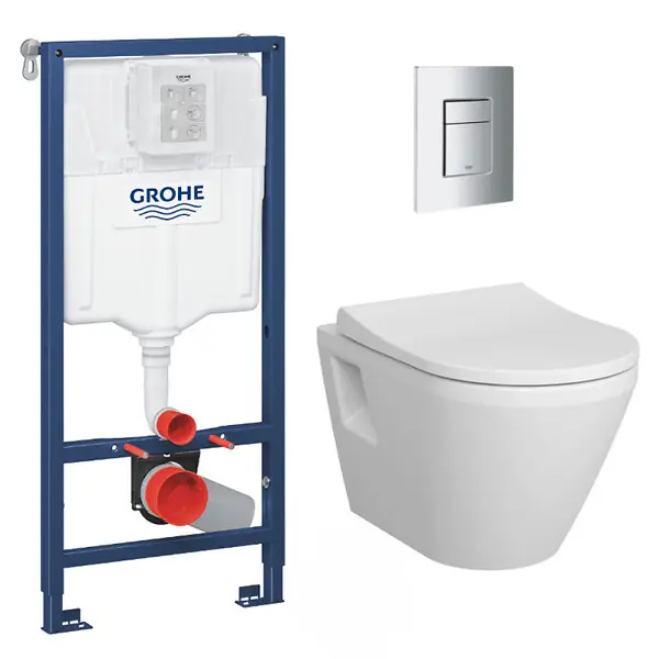 Haute Qualité Pack WC Bâti Rapid SL + WC sans bride Integra + Abattant softclose + Plaque chrome GROHE