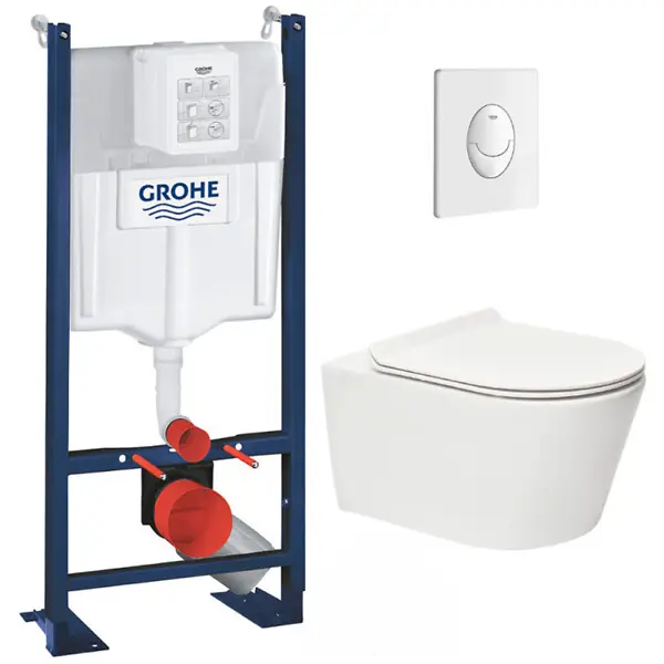 Acheter Direct Grohe Pack WC Rapid SL autoportant + WC sans bride SAT Brevis + Abattant ultra-fin softclose Plaque blanche (ProjectBrevis-3)