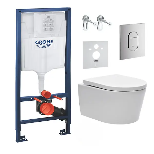 Acheter En Ligne Pack WC bâti support Solido 113cm + Cuvette SAT rimless fixations invisibles + Abattant softclose + Plaque chrome (ArenaSat) GROHE