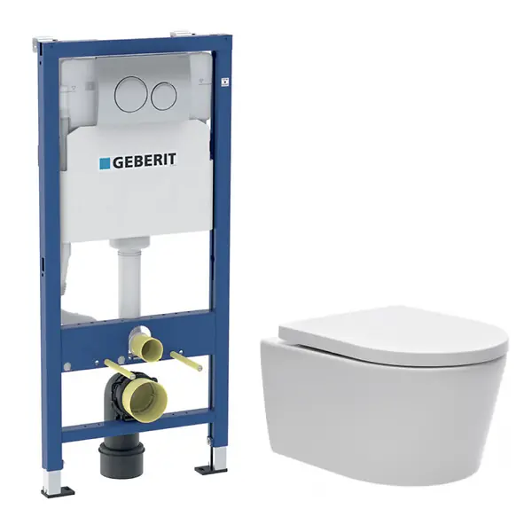 Nouvelle Collection Duofix pack WC bâti-support + WC suspendu sans bride Swiss Aqua Technologies avec abattant SoftClose + plaque (GEBSTBRWR01-FR) GEBERIT
