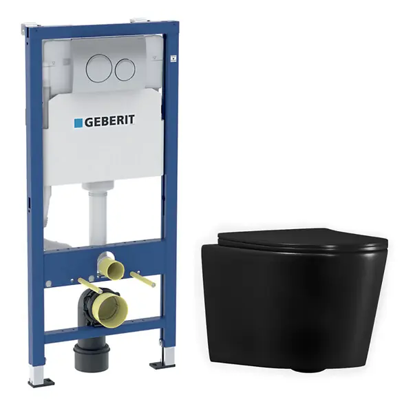 Duofix pack WC bâti-support + WC suspendu sans bride Ceramia avec abattant SoftClose + plaque (GEBCE14BMT01-FR) GEBERIT Authentique