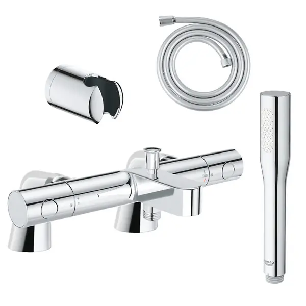 Pack mitigeur thermostatique Get avec colonnettes + Douchette 1 jet Vitalio Get Stick + Flexible 1750 mm et support GROHE Remise