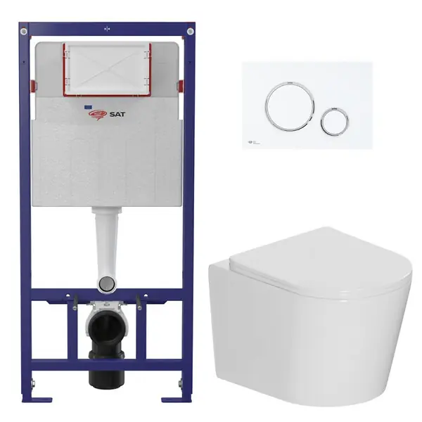 Affaire À Saisir Pack WC bâti-support léger 112 cm ECO 2L Swiss Aqua Technologies + WC suspendu Ceramia + plaque blanc/chrome (STECE14WT04-FR)