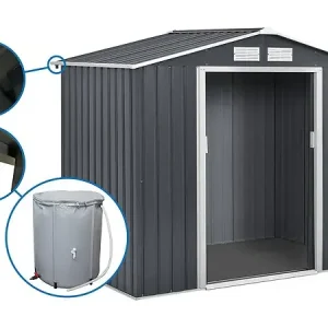 Abri de jardin métal - "Vegas" - 5.29 m² avec gouttière et récupérateur d‘eau - Gris HABITAT ET JARDIN Retour Gratuit