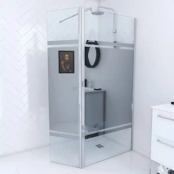 Achetez Aujourd'hui Paroi de Douche et Volet Pivotant 90+40x200 cm - Bandeau Miroir - Barre de Fixation Chrome