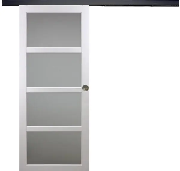 Porte Coulissante Tana blanc Vitrée H204 x L93 cm, Rail Alu bandeau noir, Coquilles GD MENUISERIES Bon Marché
