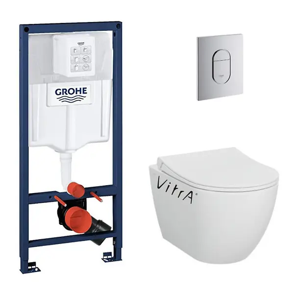 Certifié Pack Rapid sl+ plaque arena chrome+ Fixations murales + set d‘isolation phonique + cuvette suspendue (ArenaS60) GROHE
