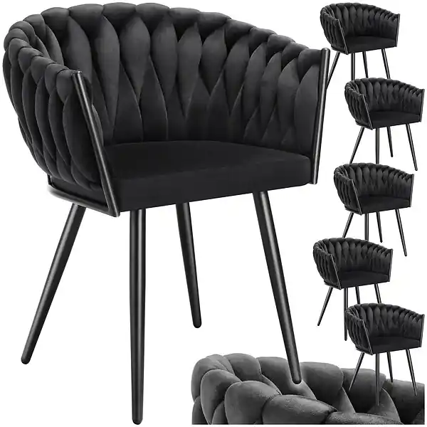 Lot 6 chaises de salle à manger en velours design noué noires TECTAKE Bon Plan