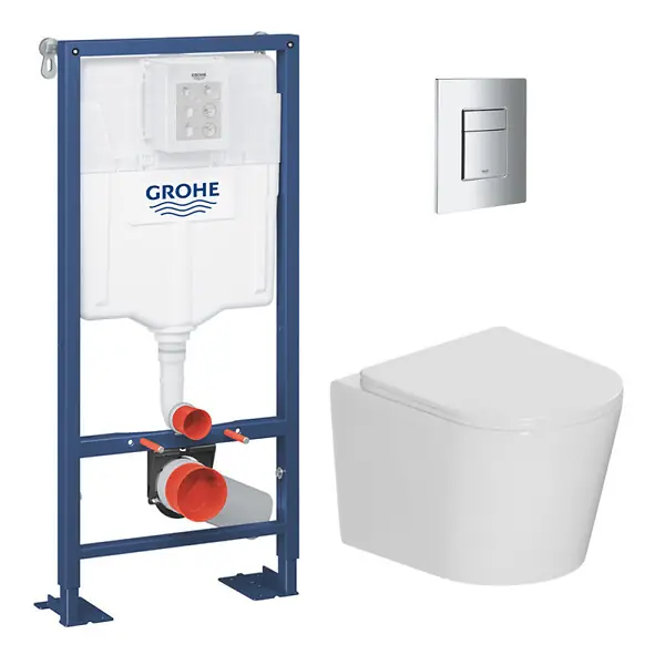 Dernière Chance Pack WC bâti-support autoportant Solido 1.13 M + WC sans bride Ceramia + abattant SoftClose + plaque chrome (AUTOPORTANT-CETOR1) GROHE