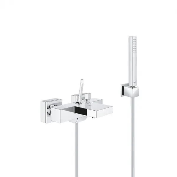 Grohe Set bain/douche mitigeur monocommande cascade + Douchette Stick 1 jet, support mural, flexible, Chrome (23666000-CUBESTICK) Bon Plan