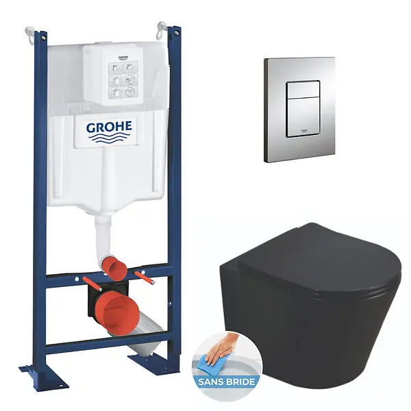 Achetez Aujourd'hui Pack WC Bâti autoportant + WC Swiss Aqua Technologies Infinitio noir sans bride + Plaque chrome (ProjectBlackInfinitio-1) GROHE