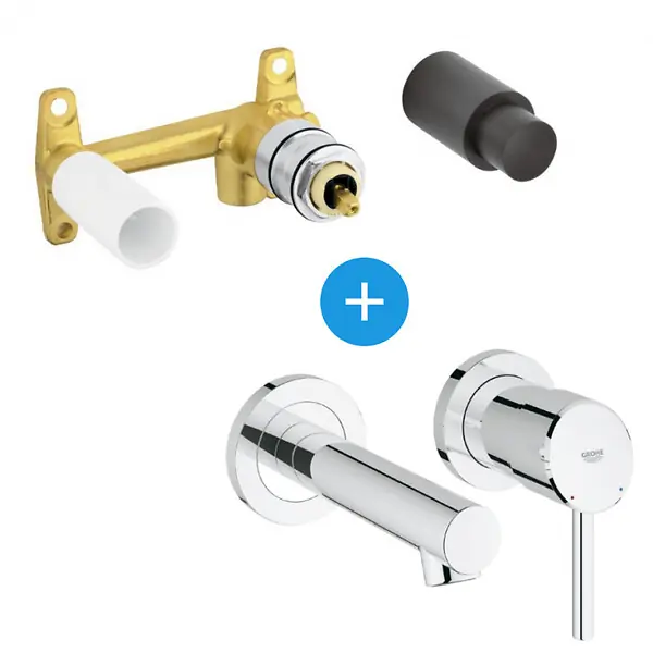 Usine Directe Grohe Concetto Set Mitigeur monocommande 2 trous lavabo encastré mural Chrome Taille S + Corps encastré (19575001-SET)