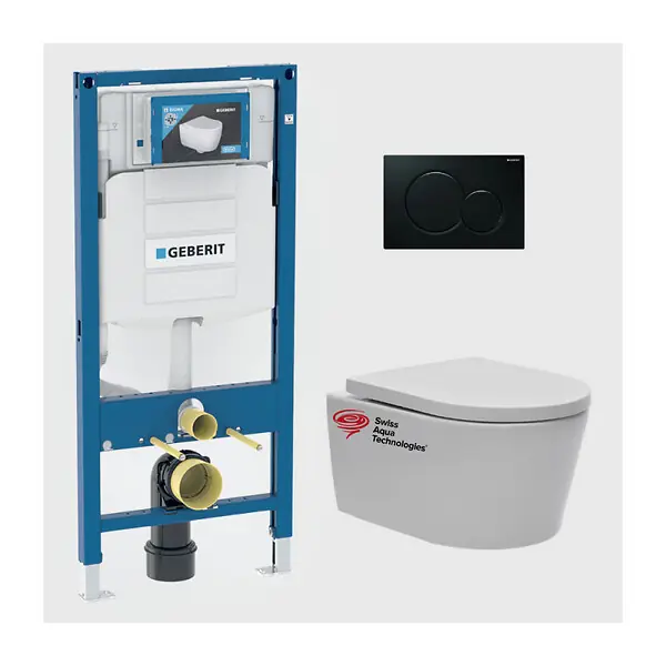 Commande En Gros Pack WC Bati-support Geberit + cuvette Swiss Aqua Technologies + Abattant softclose + Plaque (GebSatrimless-A)