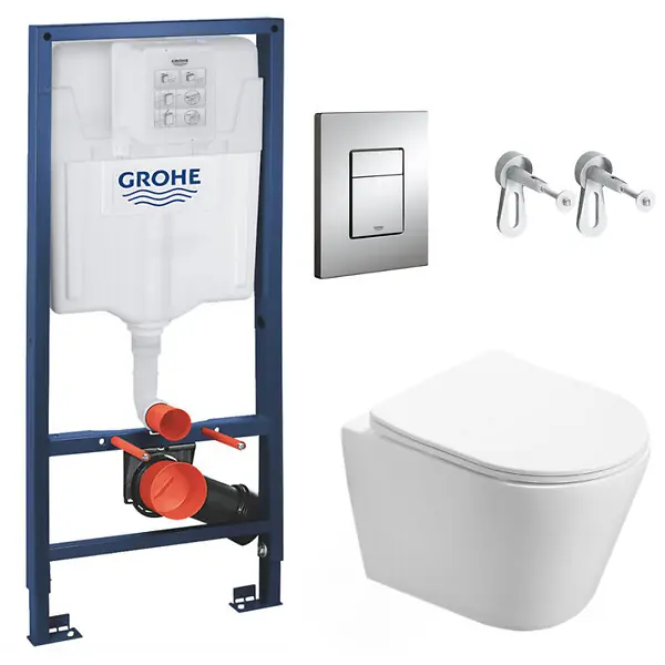 Grohe Pack WC Bâti-support + WC Swiss Aqua Technologies Infinitio sans bride, fixation invisible + Plaque chrome Offre Exclusive