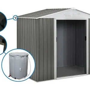 Abri jardin métal "Dallas" - 5,29 m² avec gouttière et récupérateur d‘eau - Taupe HABITAT ET JARDIN Seulement Aujourd'hui