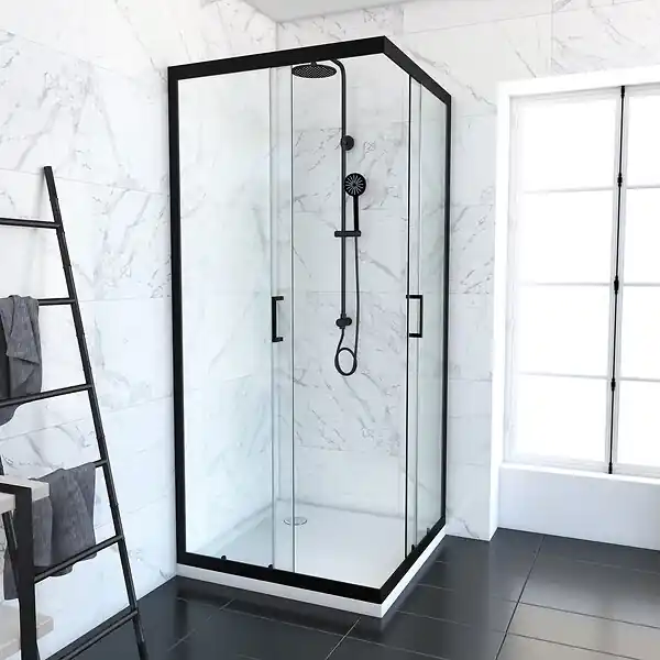 Certifié PACK PAROI PORTE DE DOUCHE D‘ANGLE+ RECEVEUR A POSER-90x90 OUVERTURE EN ANGLE-CRUSH MOON ANGLE 90x90 AURLANE