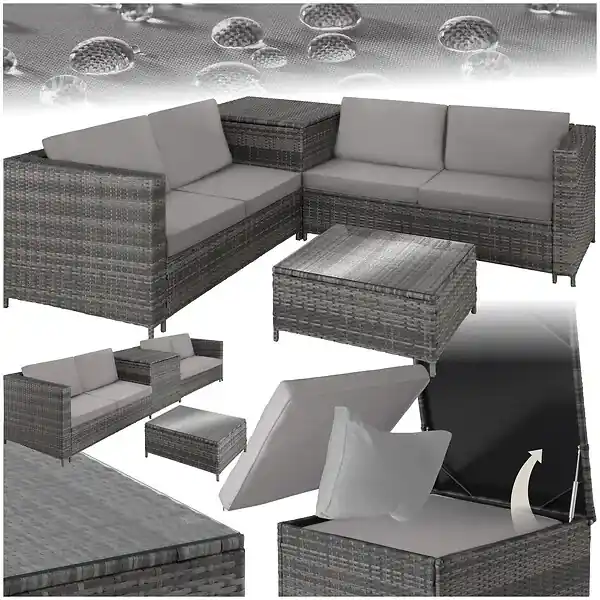 4 Places canapé de jardin avec coffre de rangement gris clair résine tressée design moderne et contemporain TECTAKE Expédié Aujourd'hui