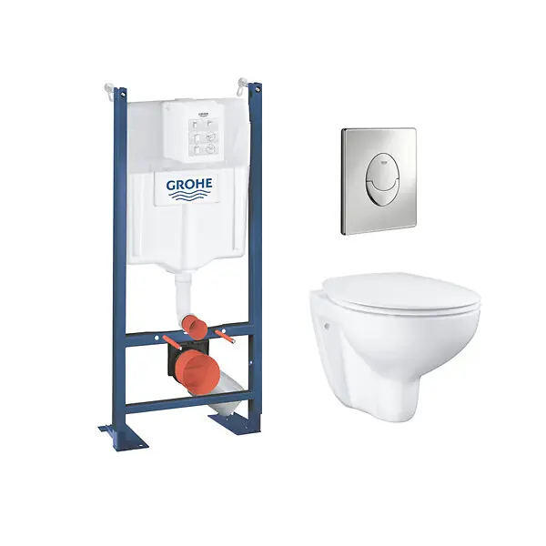 Usine Directe Pack WC Rapid SL autoportant + cuvette Bau Ceramic sans bride + plaque Skate Air chrome (ProjectBau-2) GROHE