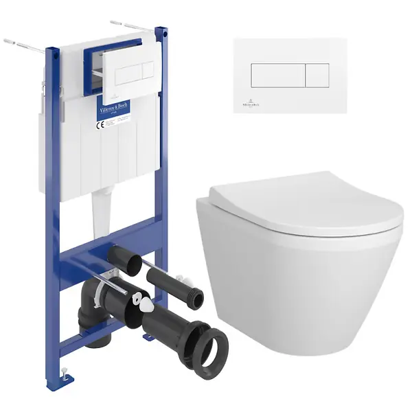 Pack WC Bâti-support Villeroy & Boch+ WC sans bride Vitra, fixations invisibles + Abattant frein de chute + Set habillage Prix Promo