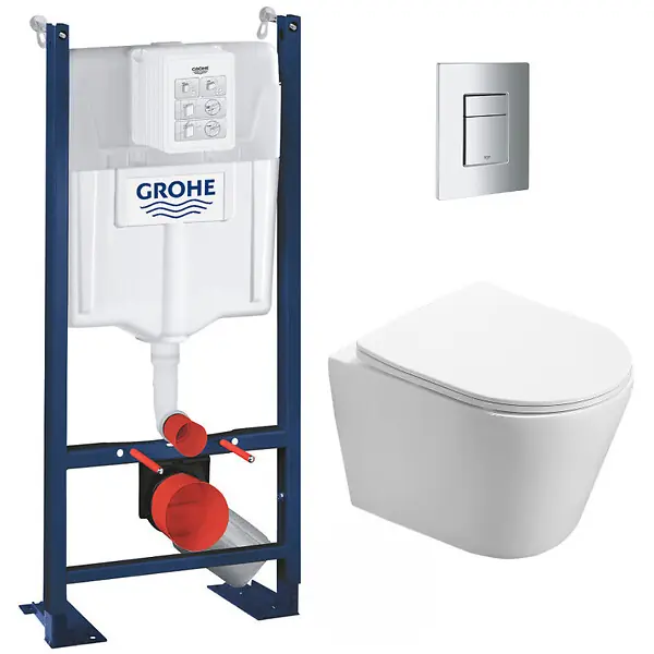 Pack WC Bâti autoportant + WC Swiss Aqua Technologies Infinitio sans bride + Plaque chrome (ProjectInfinitio-1) GROHE Meilleur Prix
