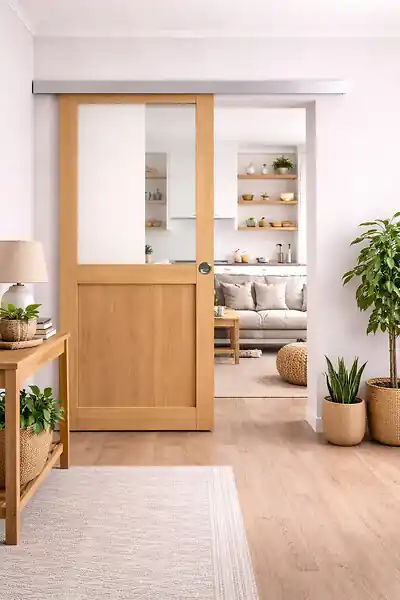 Dernière Chance Porte Coulissante Atelier placage chene Vitrée H204 x L73 cm, Rail Alu, coquilles GD MENUISERIES