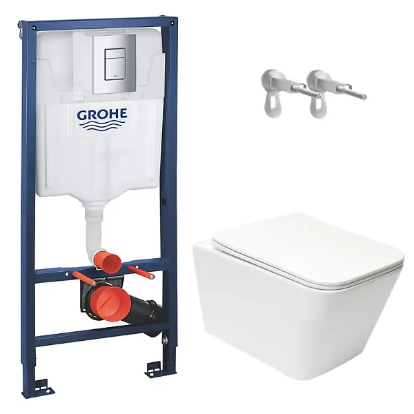 Offre Du Jour Rapid SL pack WC bâti + WC suspendu sans bride Swiss Aqua Technologies avec abattant SoftClose + plaque (GRRSTINFWR01MAN-FR) GROHE