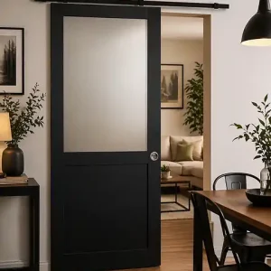 Acheter En Ligne Porte Coulissante Athena Noir H204 x L73 cm, Rail Roulettes, Coquilles GD MENUISERIES