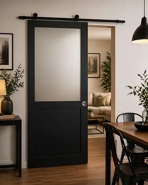 Acheter En Ligne Porte Coulissante Athena Noir H204 x L73 cm, Rail Roulettes, Coquilles GD MENUISERIES