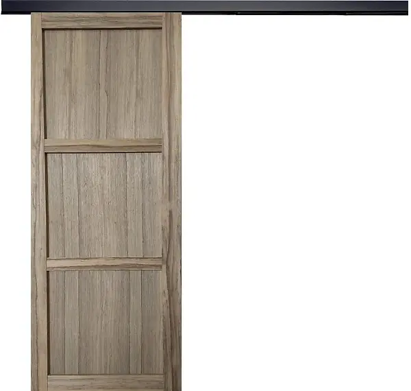 Certifié Porte Coulissante bois Frake 3 Panneaux H204 x L73 cm, rail bandeau noir GD MENUISERIES